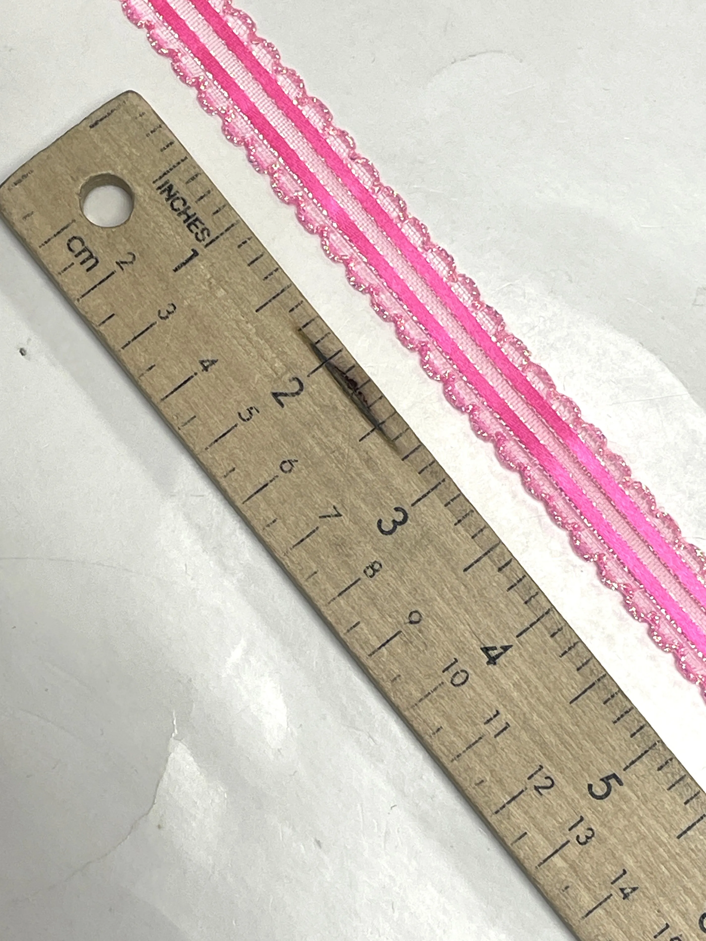 2 1/2 YD Polyester and Nylon Satin and Organza Ribbon - Neon Pink and Iridescent White