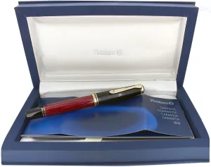 2010 PELIKAN M800 SOUVERAN 18C FINE NIB RED STRIPE FOUNTAIN PEN NEAR MINT W/BOX