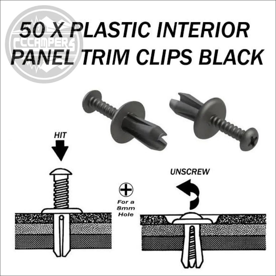 50 x Plastic Interior Panel Trim Clips black or grey