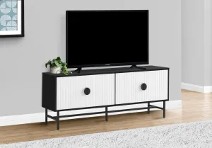 60" TV Stand: Contemporary Media Console, Black & White Laminate, Storage Cabinet, Modern Furniture