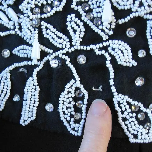 60s Cocktail Dress Women's Vintage LBD Beaded Bodice Rhinestone Embellished Small/Medium VFG Litler