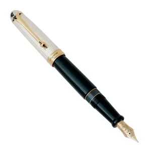 Aurora 88 Sterling Silver Cap/Black Barrel Large - Fountain Pen