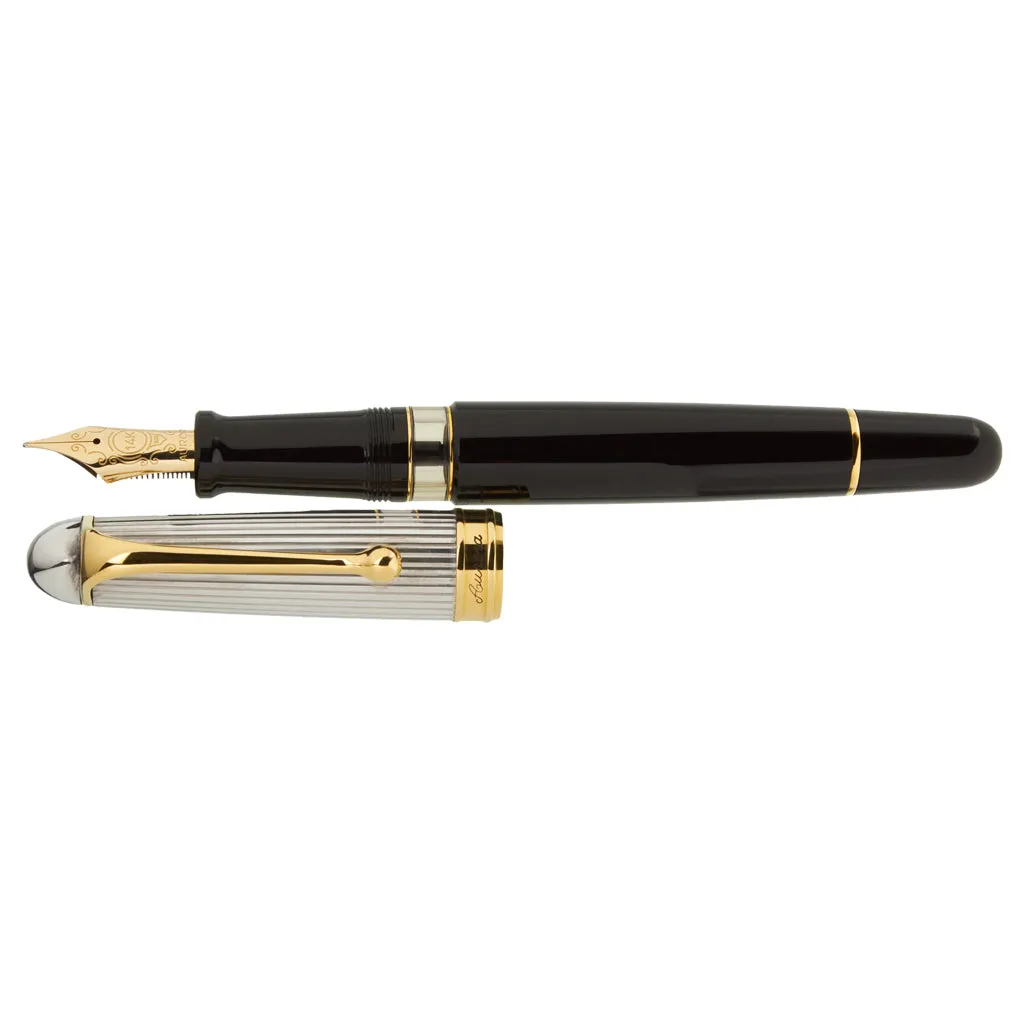 Aurora 88 Sterling Silver Cap/Black Barrel Large - Fountain Pen