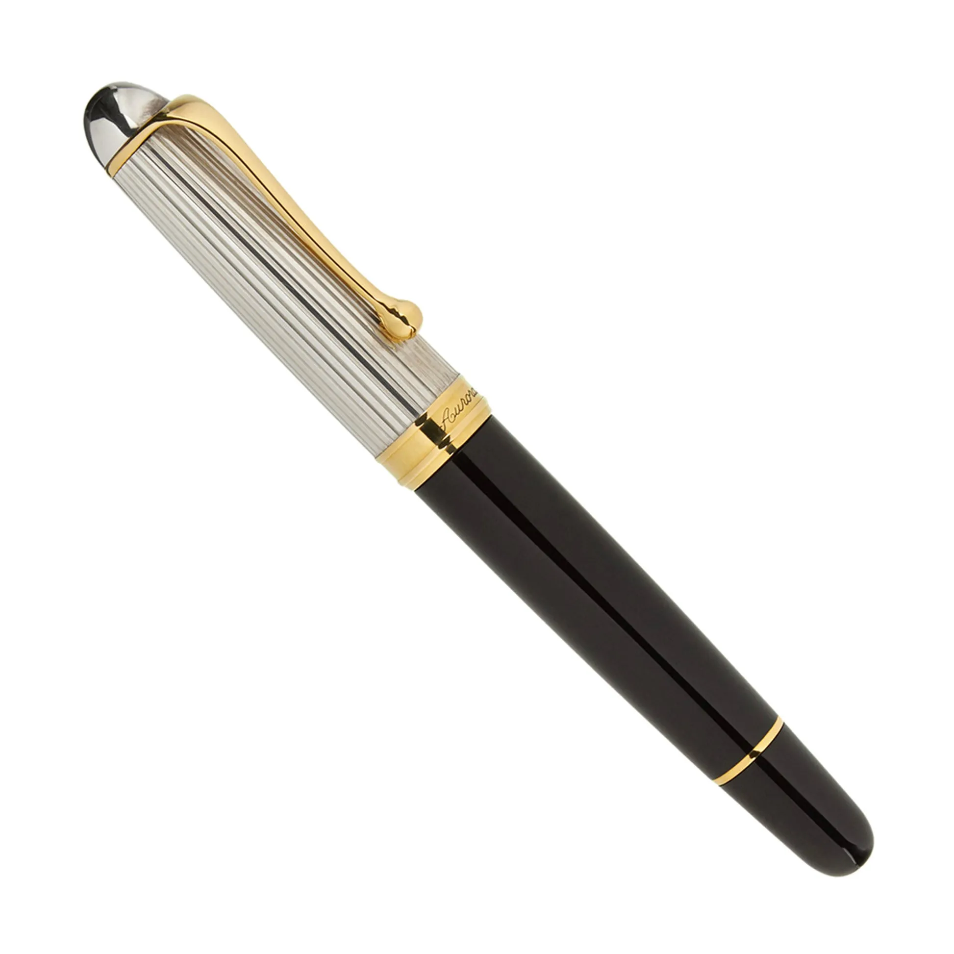 Aurora 88 Sterling Silver Cap/Black Barrel Large - Fountain Pen