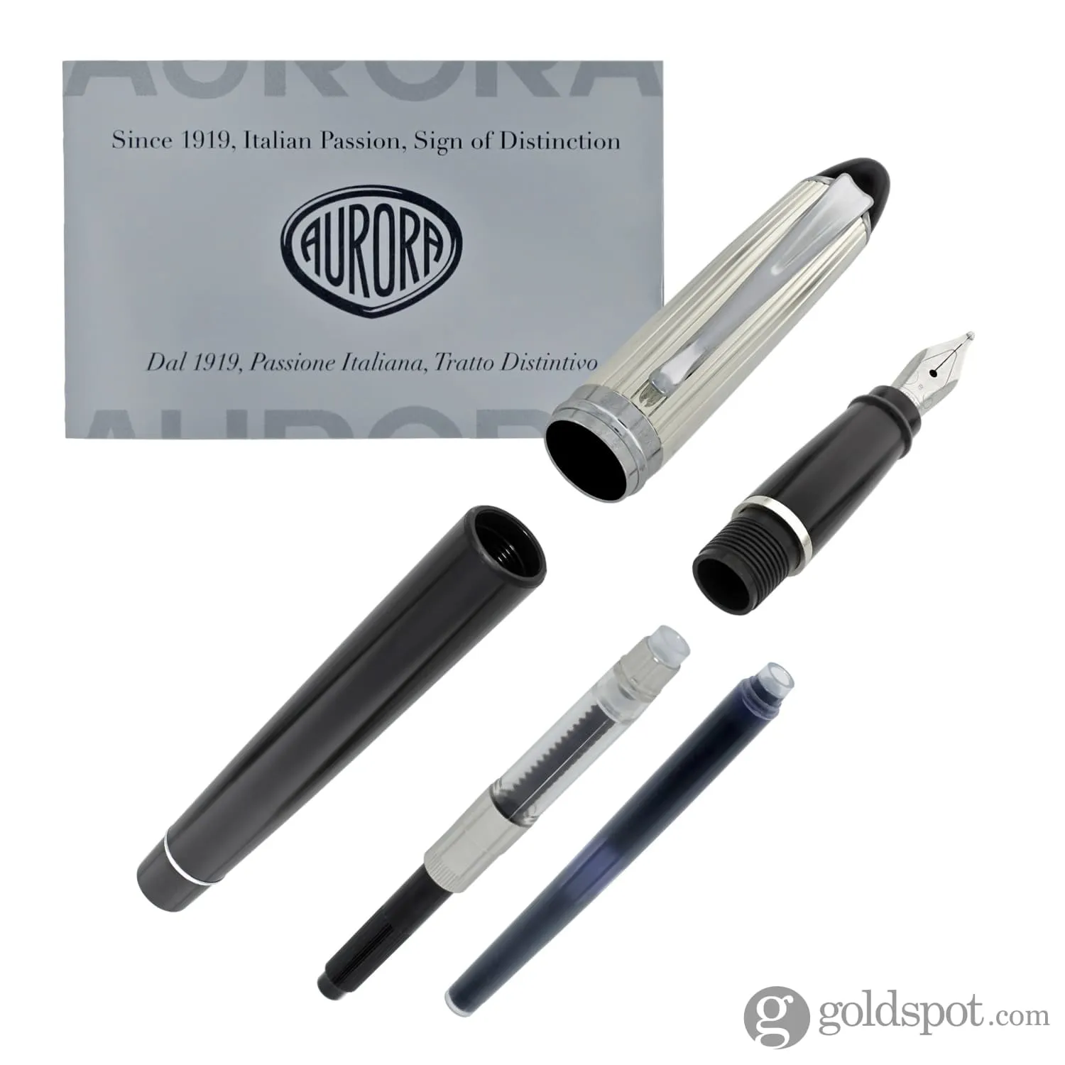 Aurora Deluxe Ipsilon Fountain Pen in Black and Sterling Silver Cap