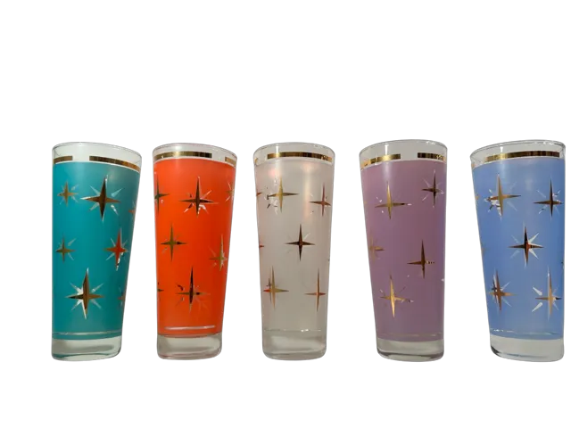 Bartlett Collins Mid-Century Atomic North Star Tall Collins Cocktail Glasses (Set of 5)