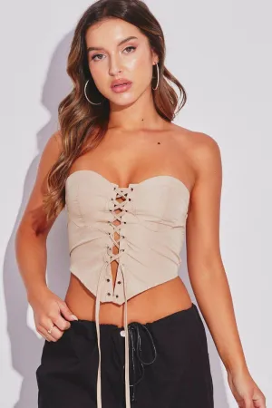 Beige Lace Up Corset Top