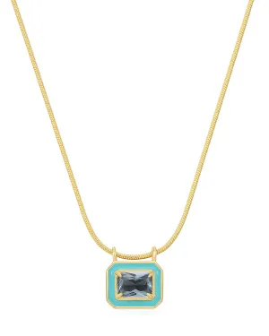 Bezel Pendant Necklace- Turquoise- Gold