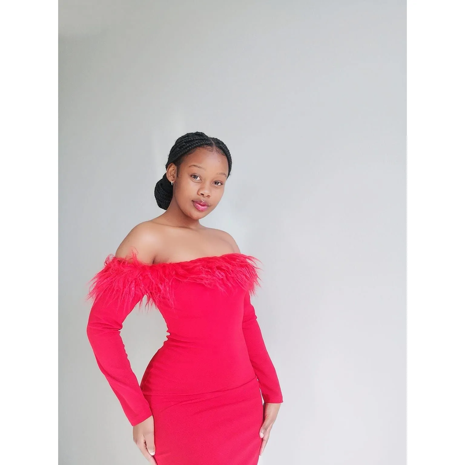 Bodycon Off Shoulder Feather Dress