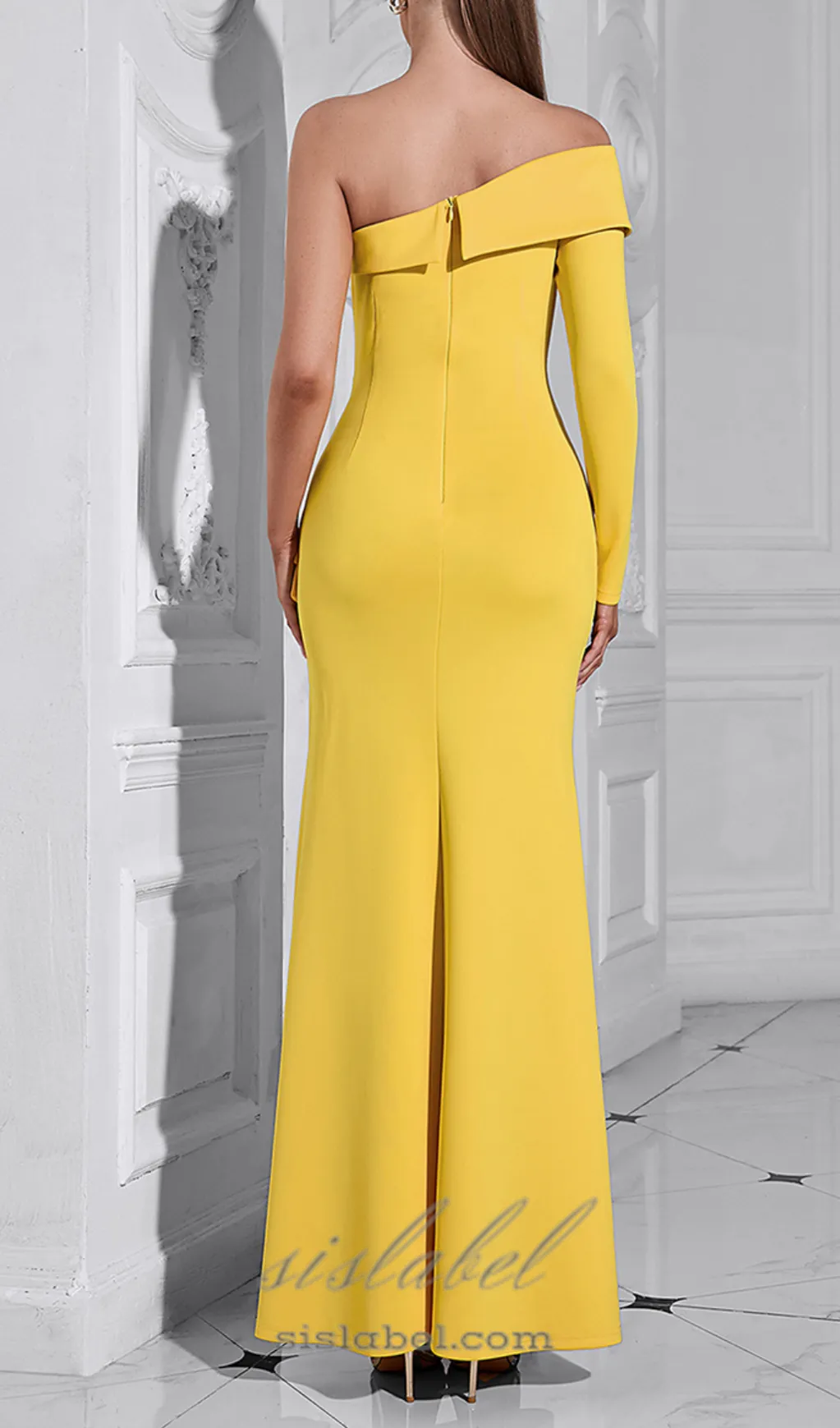 Brook off-shoulder bodycon midi dress in yellow