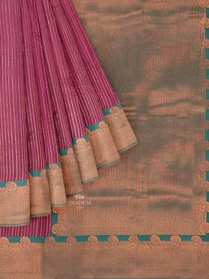 Burgundy Art Silk Saree with Stripes on the Body and Contrast Zari Border