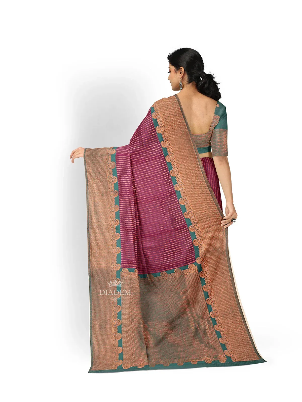 Burgundy Art Silk Saree with Stripes on the Body and Contrast Zari Border