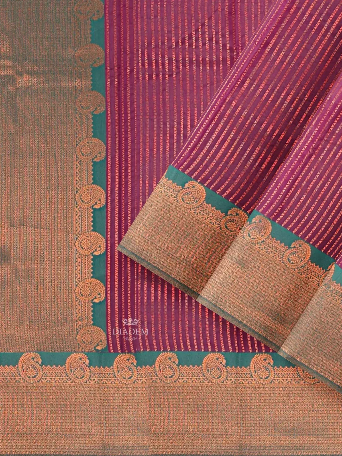 Burgundy Art Silk Saree with Stripes on the Body and Contrast Zari Border