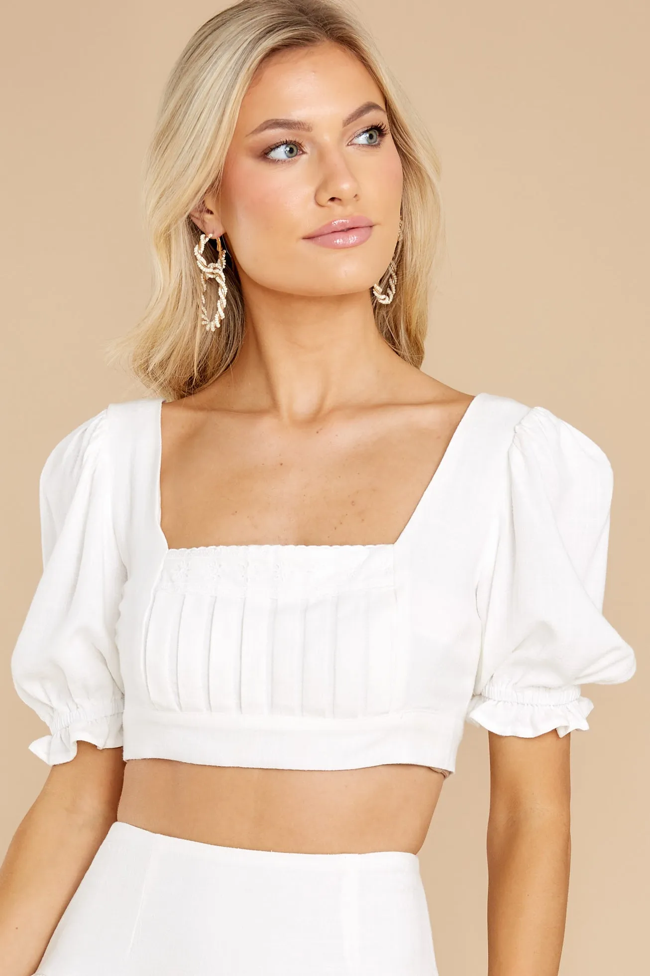 Celestine White Puff Sleeve Crop Top