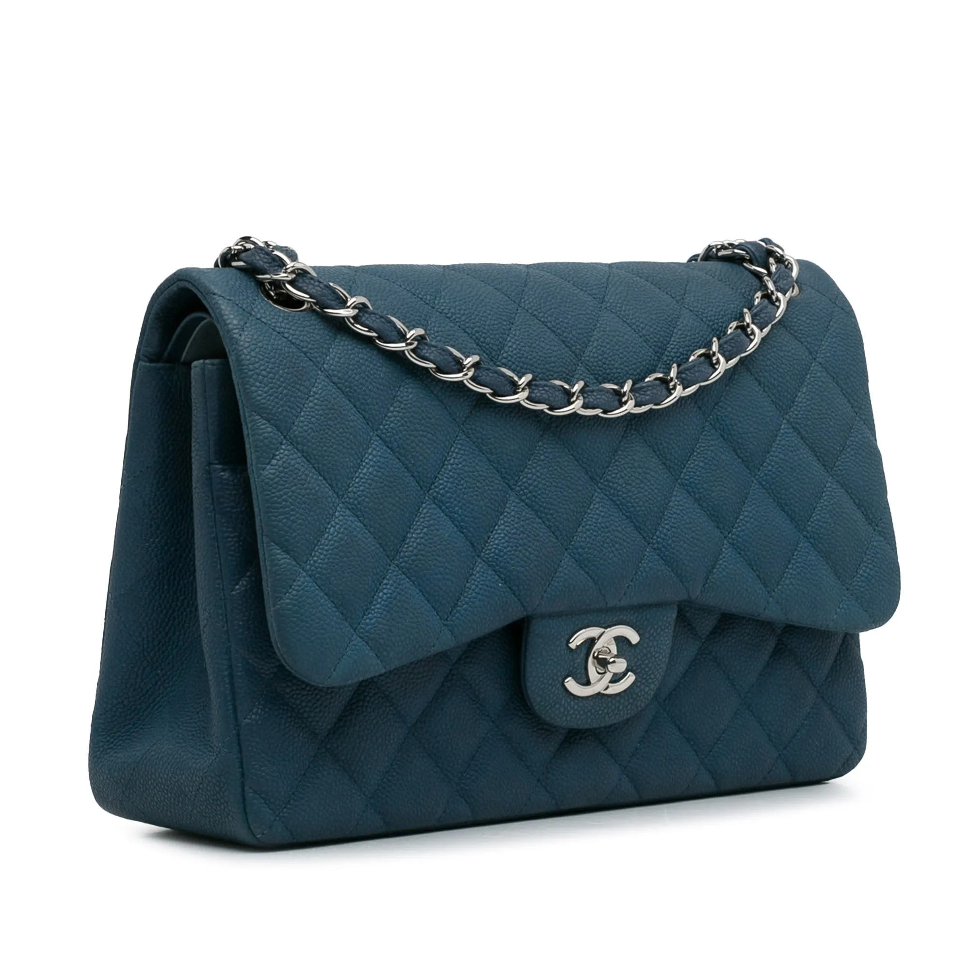 Chanel Classic Double Flap Jumbo Blue Caviar Gold