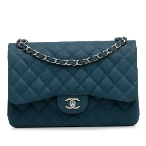 Chanel Classic Double Flap Jumbo Blue Caviar Gold