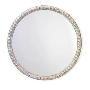 Coastal Style White Washed Fir Wood Audrey Beaded Wall Mirror