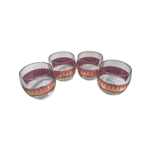 Culver Mid-Century 22-Karat Gold and Amethyst Roly Poly Glasses (Set of 4)