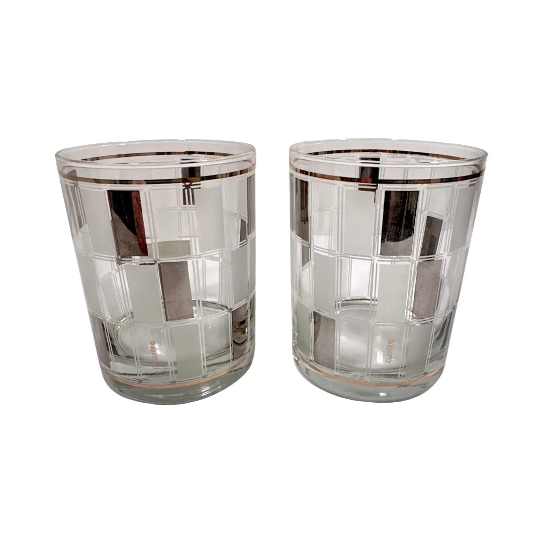 Culver Signed Mid-Century Silver Gold and Frosted Double Old Fashion Glasses (Set of 2)