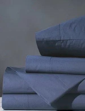 Deep Azure Cotton Percale Sheet Set