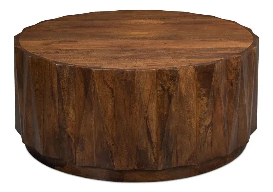 Denali Round Cocktail Coffee Table Block Solid Wood