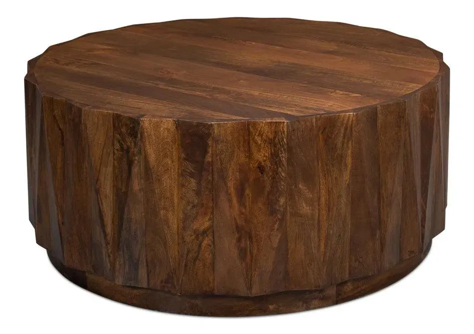 Denali Round Cocktail Coffee Table Block Solid Wood