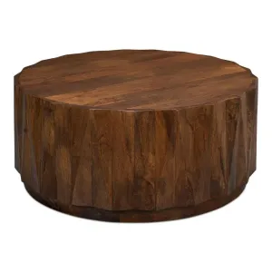 Denali Round Cocktail Coffee Table Block Solid Wood