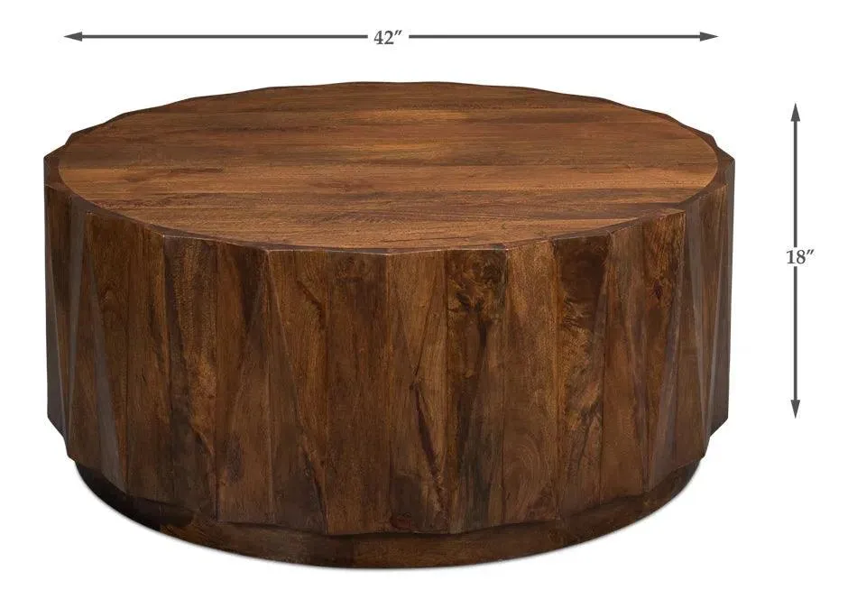 Denali Round Cocktail Coffee Table Block Solid Wood