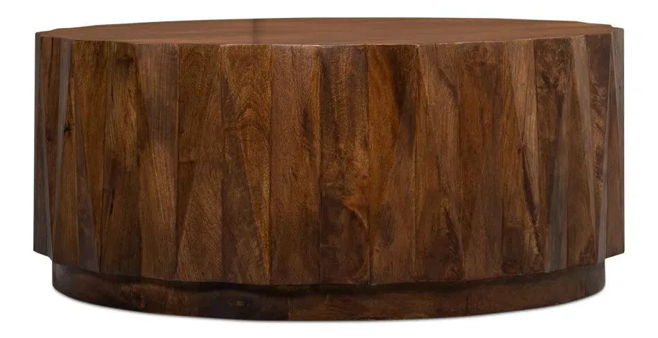 Denali Round Cocktail Coffee Table Block Solid Wood