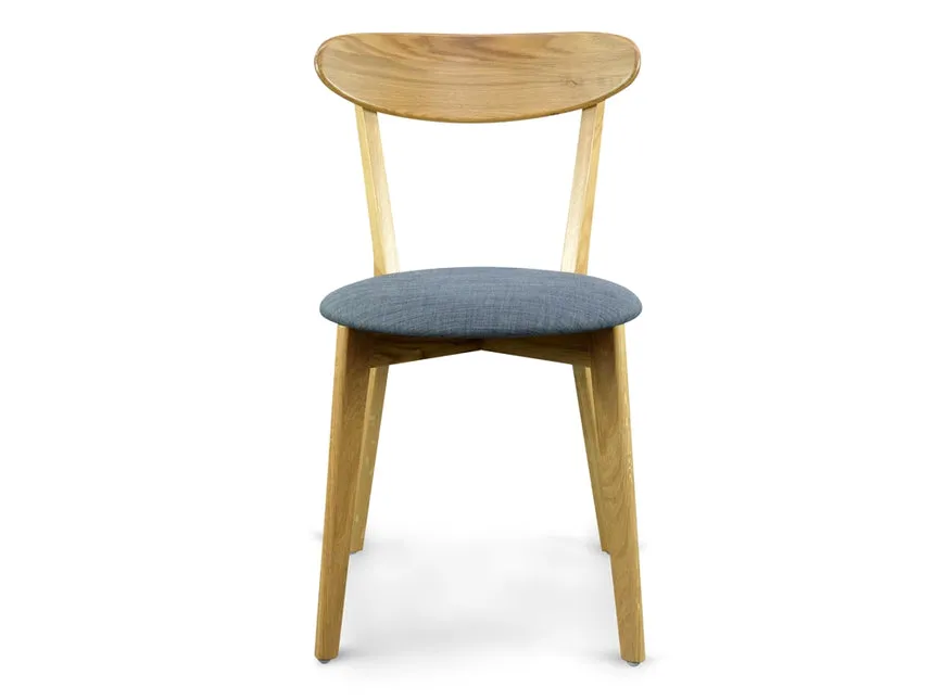 Dining Chair Solid Natural Oak – Grey Fabric Seat