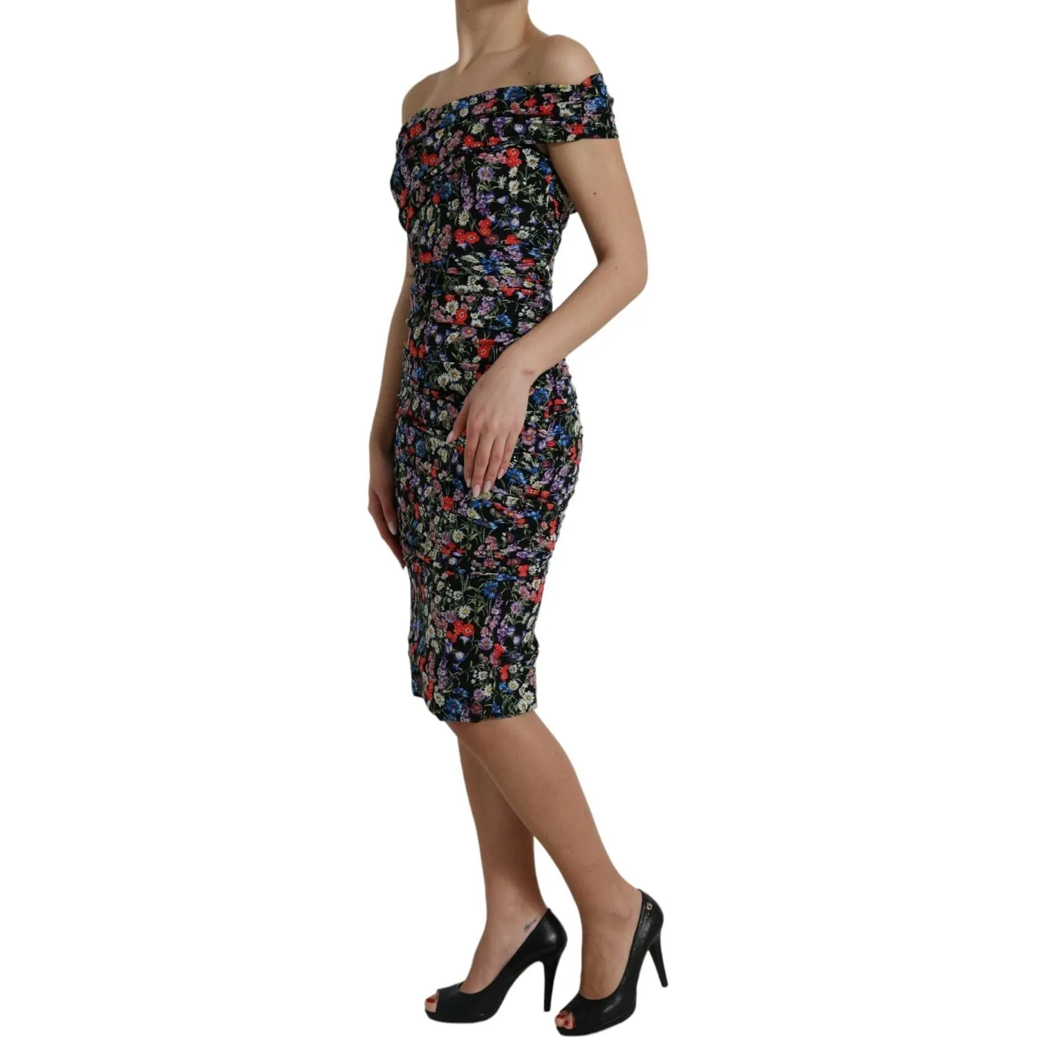 Dolce & Gabbana Elegant Floral Sheath Off Shoulder Dress