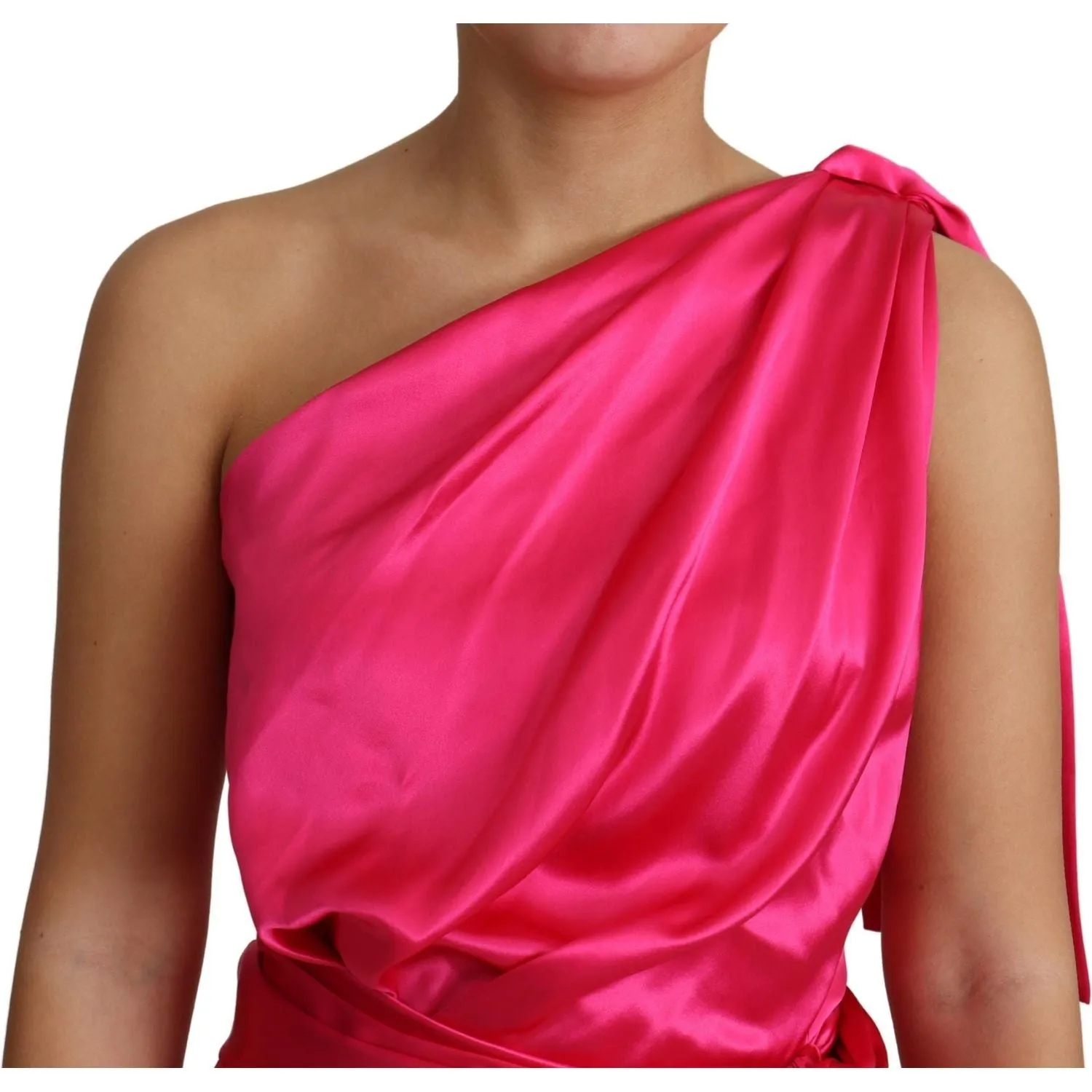 Dolce & Gabbana Elegant Fuchsia Silk One-Shoulder Wrap Dress