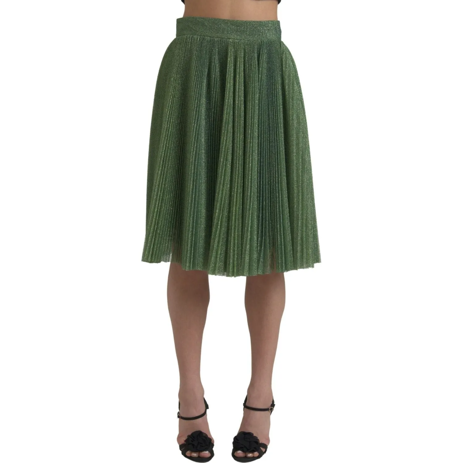 Dolce & Gabbana Enchanting Metallic Green Pleated A-Line Skirt