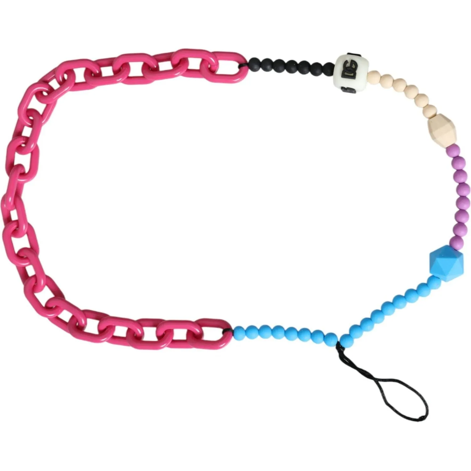 Dolce & Gabbana Multicolor Beaded Chain Logo Charm Necklace