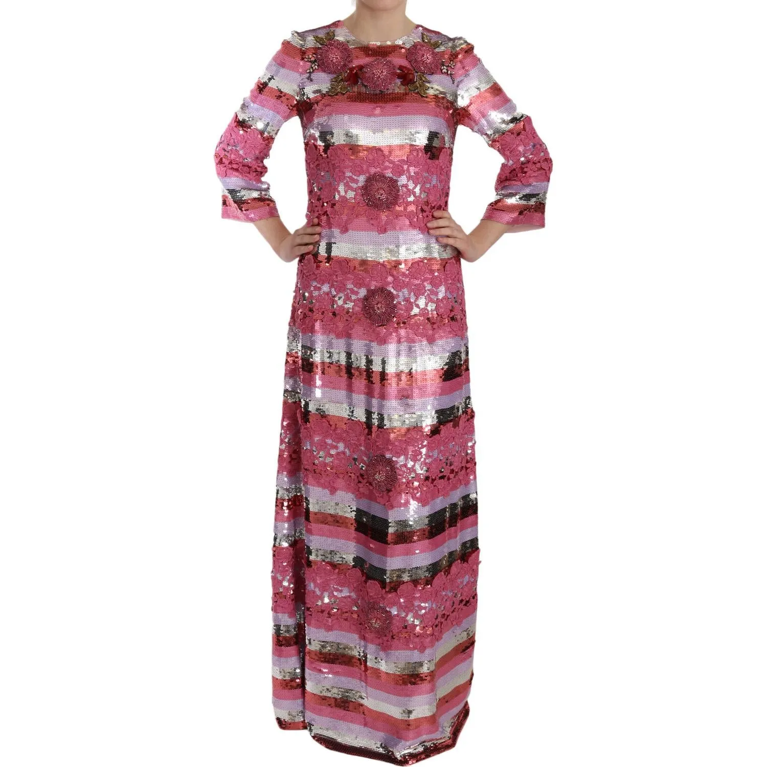 Dolce & Gabbana Opulent Pink Sequined Floor-Length Dress