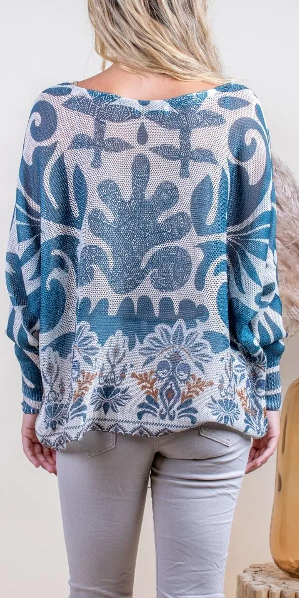 Emy Batwing Sweater with Azulejo Print