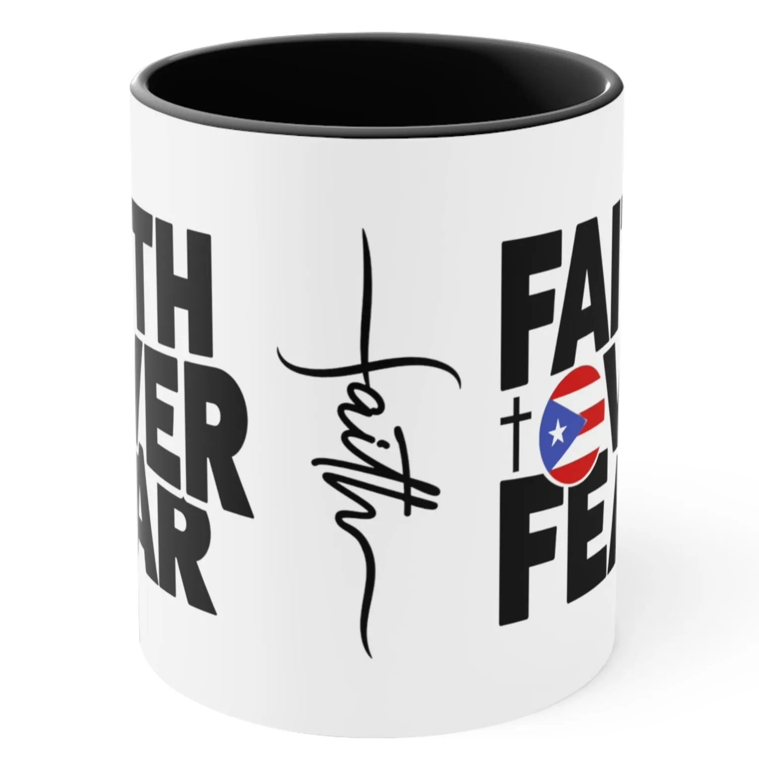 FAITH OVER FEAR with Puerto Rican Flag Mug Puerto Rico Coffee Cup Free Shipping