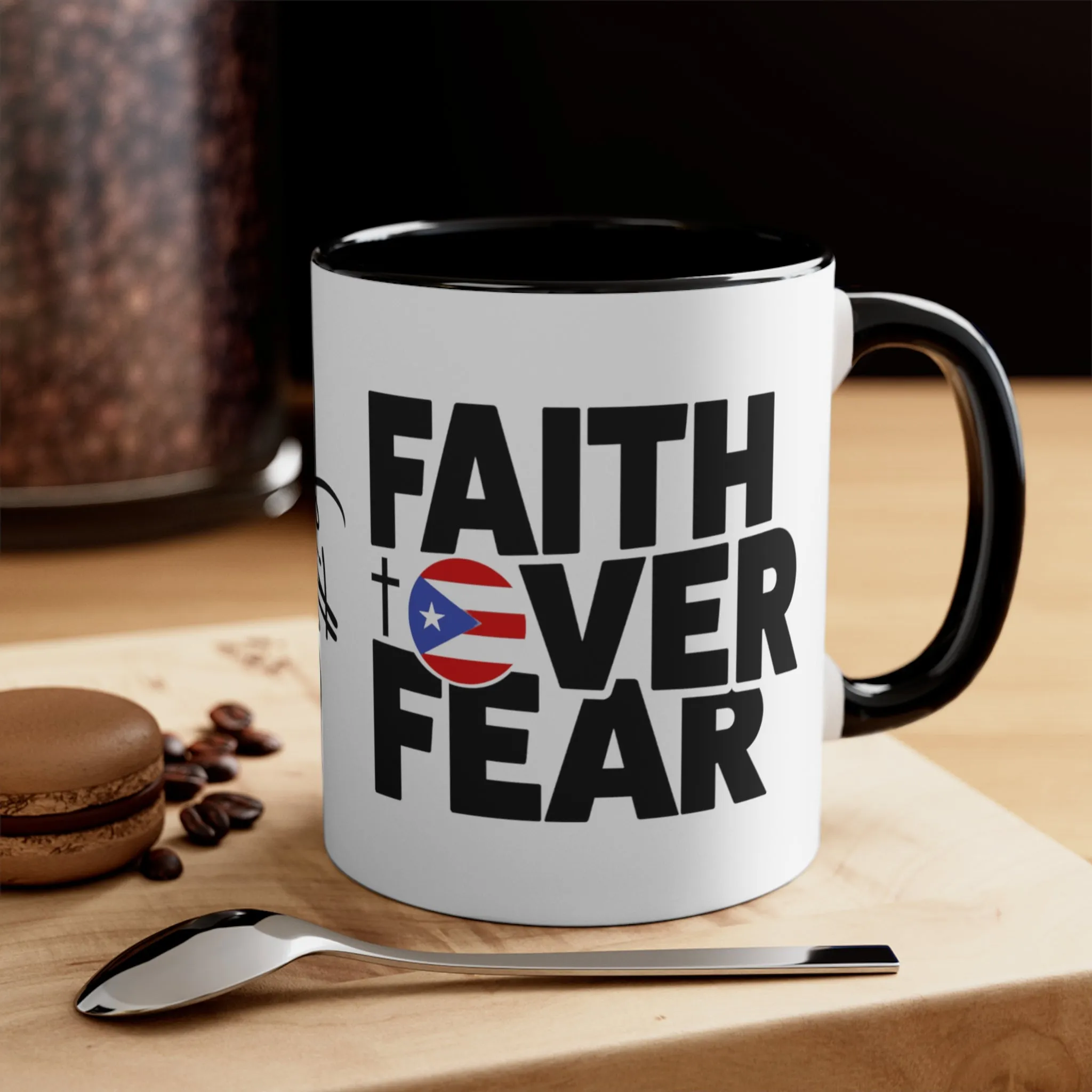 FAITH OVER FEAR with Puerto Rican Flag Mug Puerto Rico Coffee Cup Free Shipping