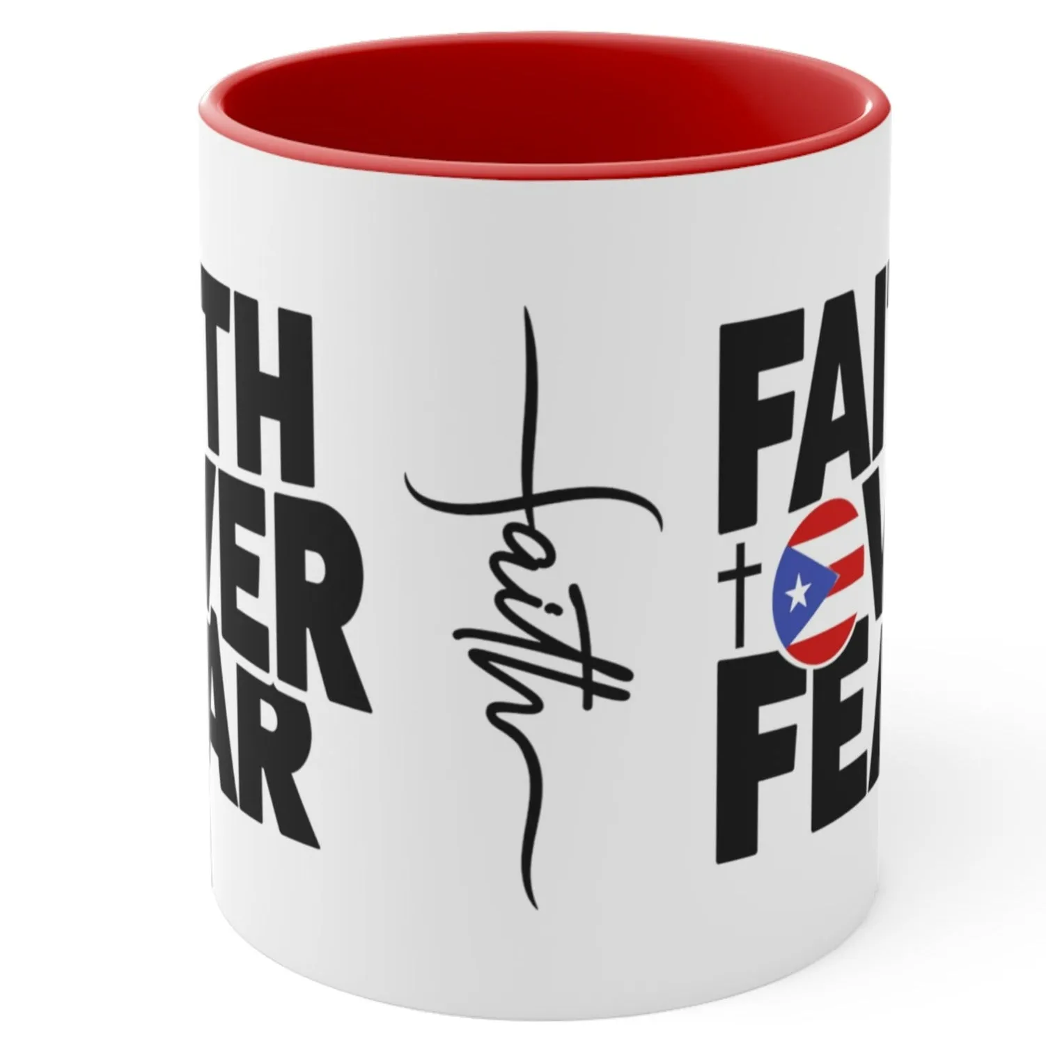 FAITH OVER FEAR with Puerto Rican Flag Mug Puerto Rico Coffee Cup Free Shipping