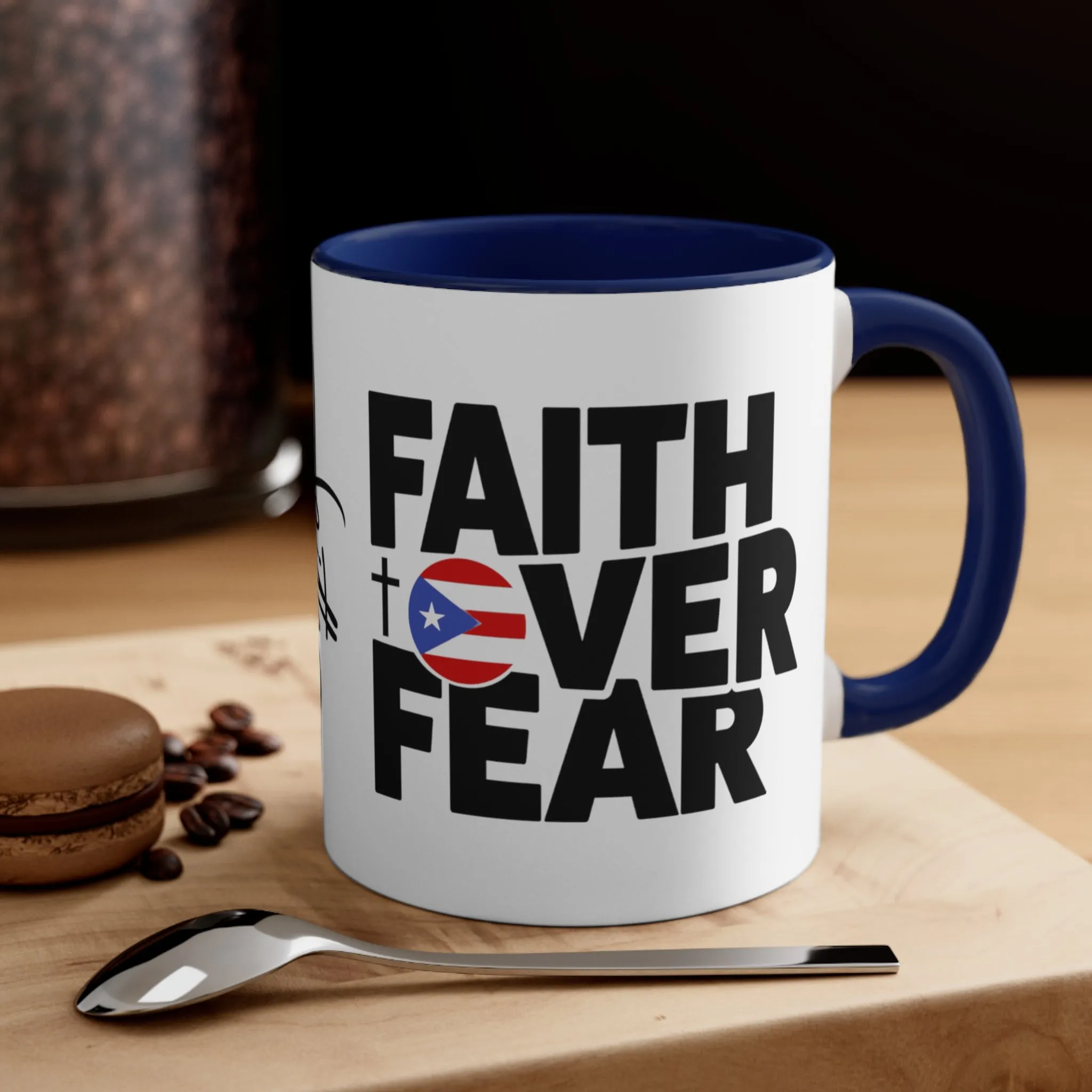 FAITH OVER FEAR with Puerto Rican Flag Mug Puerto Rico Coffee Cup Free Shipping