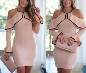 Fashion and elegant off-shoulder strap long-sleeved hip dress