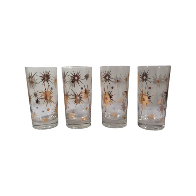 Federal Glass Mid-Century Clear Atomic 22-Karat Gold Star Glasses (Set of 4)