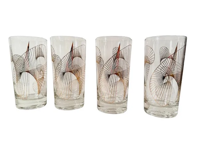 Gay Fad Mid-Century Golden Spirograph Glasses (Set of 4)