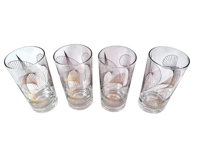 Gay Fad Mid-Century Golden Spirograph Glasses (Set of 4)