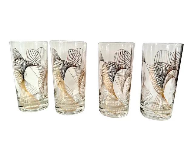 Gay Fad Mid-Century Golden Spirograph Glasses (Set of 4)