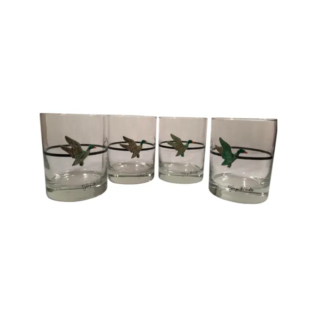 Georges Briard Signed Mid-Century Mallard Duck Double Old Fashion Glasses (Set of 4)