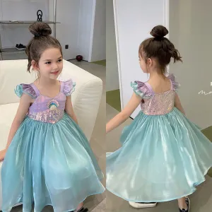 Girls'  Summer New Mermaid Vest Dress Children's Fashionable Short Sleeve Princess Dress Costume Fashion