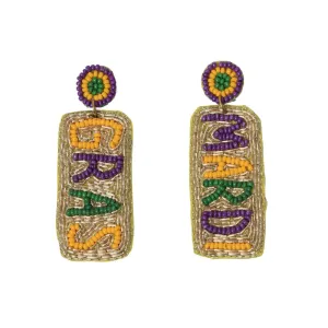 Hand-Beaded Mardi Gras Earrings with Circle Top