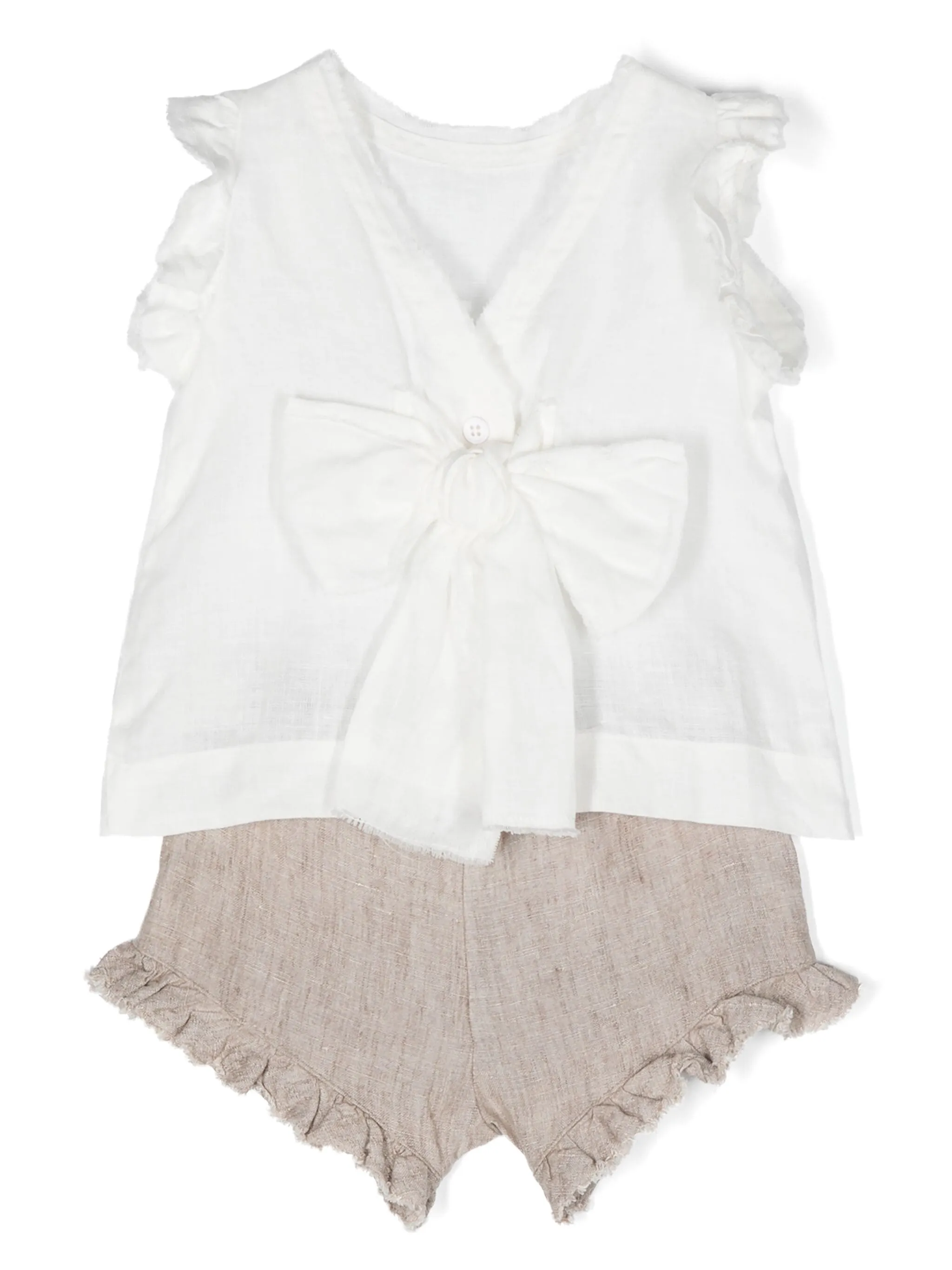 ILG Ivory and Beige Linen Ruffle Trim Tank Set