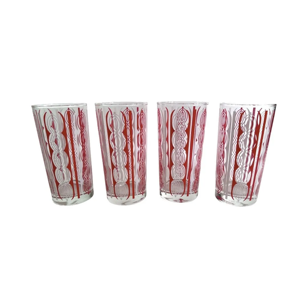 Libbey Glassware Mid-Century Totem Red and White Geometric Glasses (Set of 4)